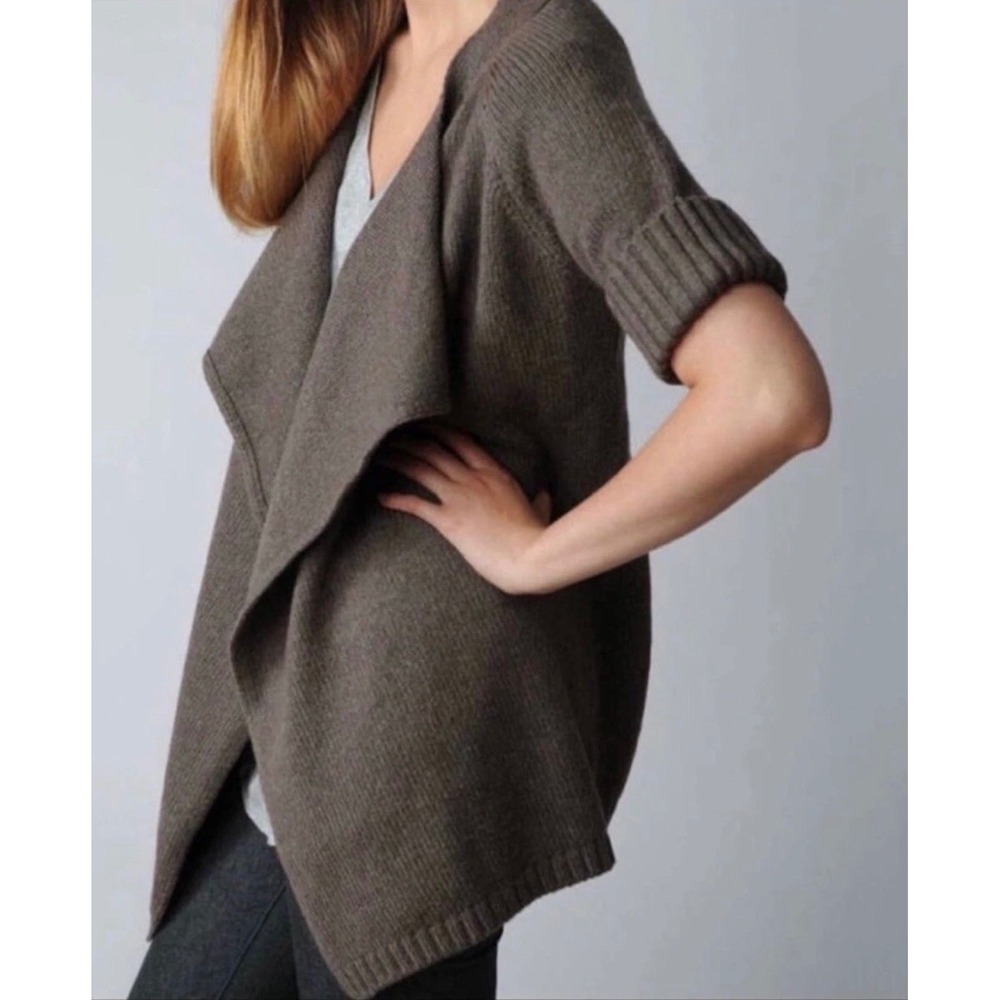 Vince | Taupe Brown | Wool Blend | Open Front Drape Cardigan | Short Sleeve | M